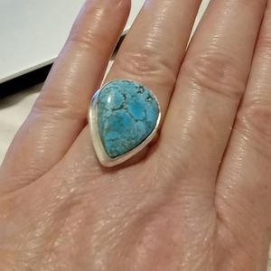 New Real Turquoise Healing Tear Drop Shape 925 Sterling Silver Statement Ring
